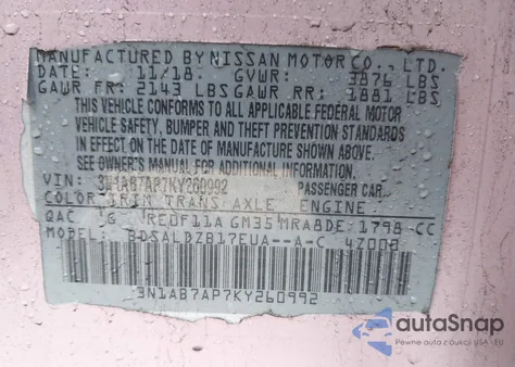 2019 Nissan Sentra Sv from USA, damaged, VIN 3N1AB7AP7KY260992